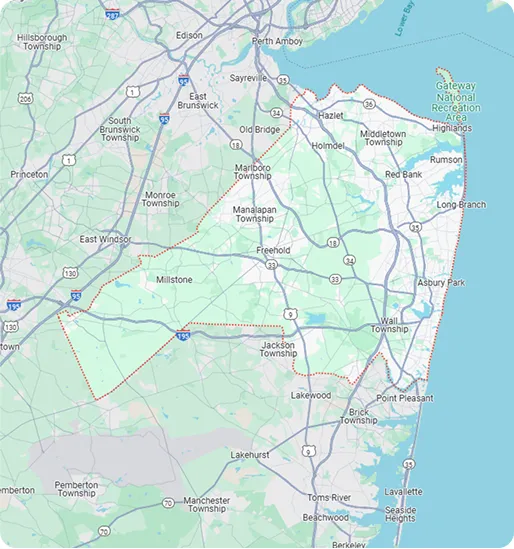 Map of the Mosquito Jane service area across central and south New Jersey